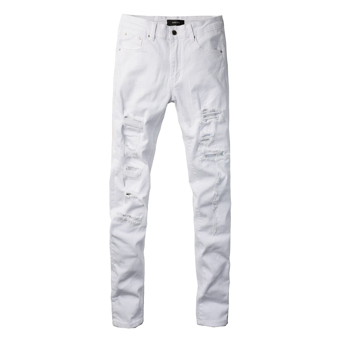 New Pop Style Ripped Holes Patchwork Skinny Mens Pants White Jeans AM897C