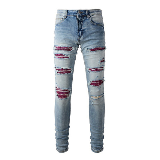 1308 European and American High Street Jeans, Hot Drilling, Ripped, Slim and Thin Jeans