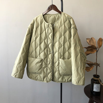 Down Jacket, White Duck Down, Women's Clothing, Winter, Loose, Rhombic Checkered