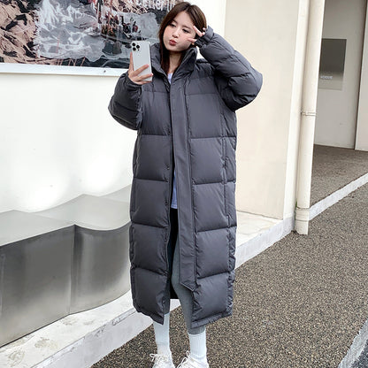 Down Jacket Men's and Women's Extra-long Knee-deep Winter White Duck Down Loose.