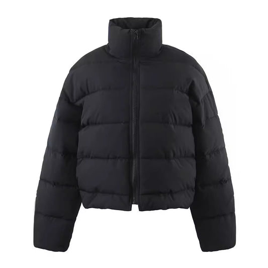 Stand-Up Collar Zip-Up Puffer Jacket Windproof and Cold-Resistant