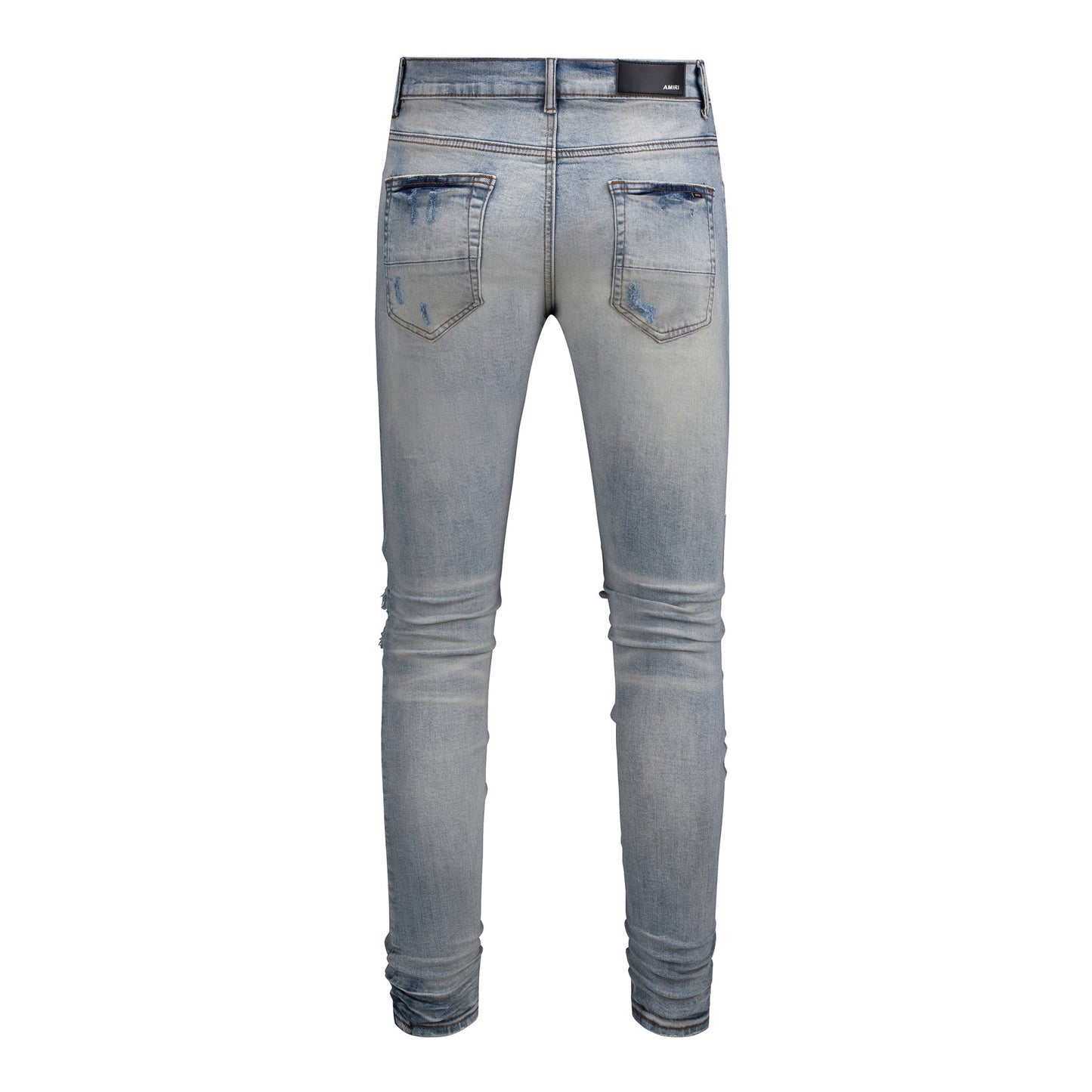 Men's Slim Fit Black Jeans with Street Style Patches, Vintage Wash, and Ripped Details