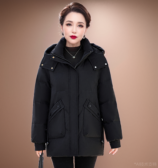 Down Jacket, White Duck Down, Mid-length, Winter, Warm, Casual, Loose, Thickened, Women's Clothing