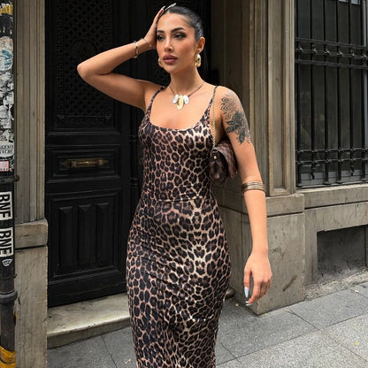 New Flirty Style Sexy Fitted Spaghetti Strap Leopard Print Dress D1993550