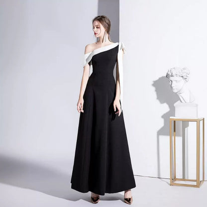 New 2024 Black One-Shoulder Elegant Socialite Evening Gown Slimming Maxi Dress for Summer  ltao678222889036