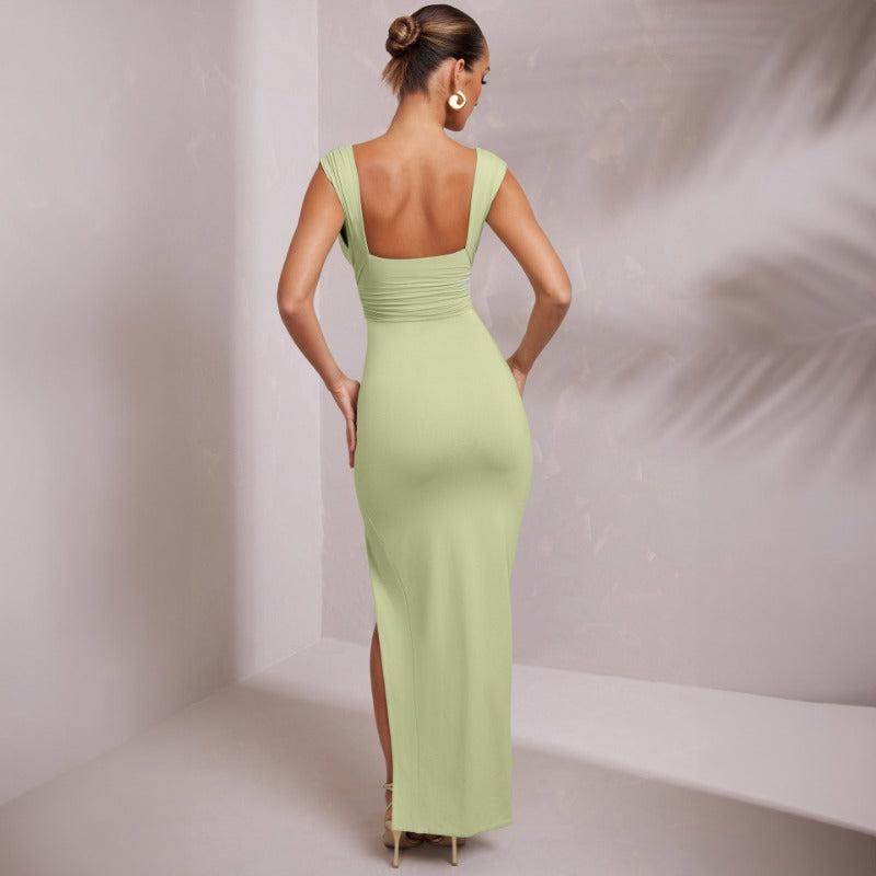 New fashionable deep V-neck fitted dress with an open back and side slit  D1992192