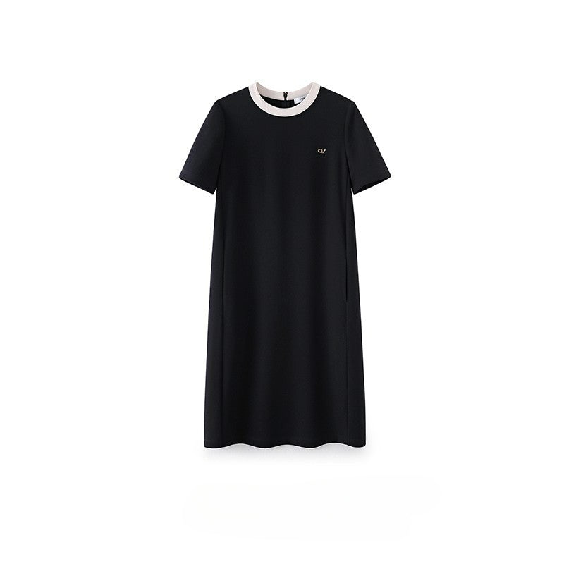 Little Black Dress Series Summer 2024 Slim Fit Draped Acetate Short Sleeve Dress